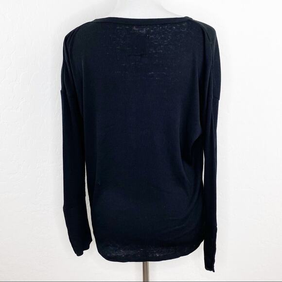 Chaser Long Sleeve Scoop Neck Henley with Button Cuffs Black Medium M NWT NEW - Picture 6 of 8